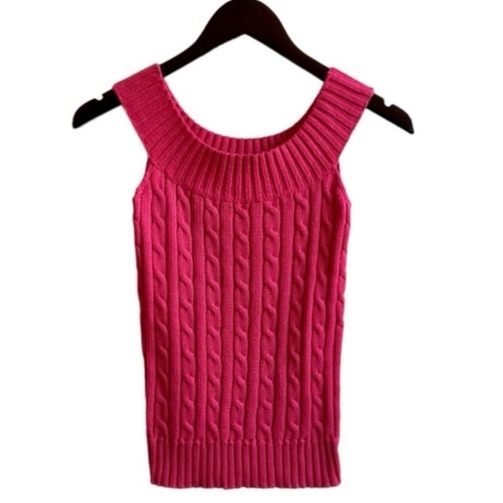 Ralph Lauren Blue Label Coral Pink Off Shoulder Cable Knit Sweater Size Small